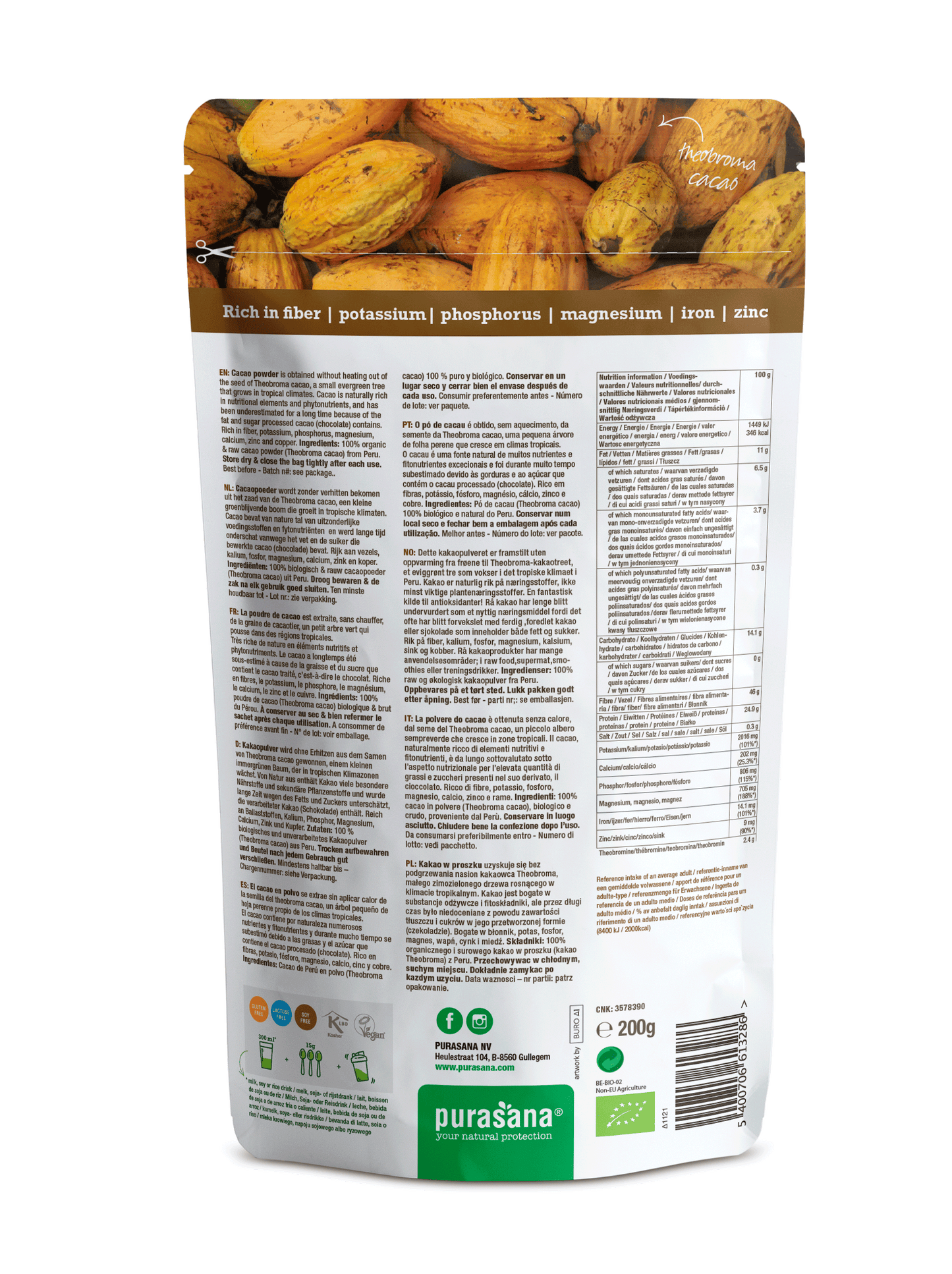 Purasana Cacao raw powder 200 g BIO
